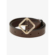 Brown leather belt with gold-toned square buckle in Lemieux Cleo Leather collection