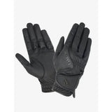 Black leather lemieux close contact glove with subtle embossed logo and adjustable wrist strap in innovative technical fabric