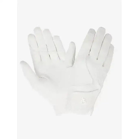 A pair of lemieux close contact gloves in white with textured material and double rein grip for secure handling