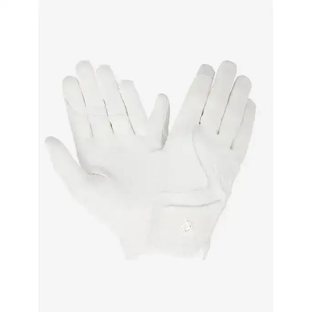 A pair of lemieux close contact gloves in white with textured material and double rein grip for secure handling
