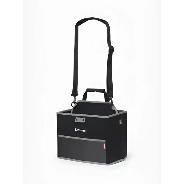 Black lemieux collapsible storage tote with gray trim and sturdy shoulder strap for easy carrying