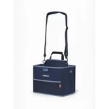 Navy blue lemieux collapsible storage tote with gray trim and adjustable strap perfect for equestrian gear organization