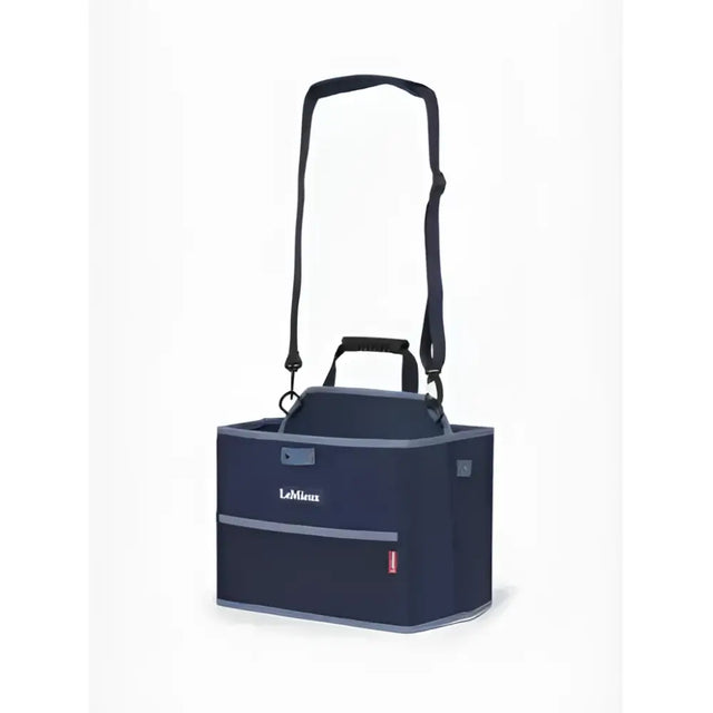 Navy blue lemieux collapsible storage tote with gray trim and adjustable strap perfect for equestrian gear organization