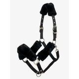 Black lemieux comfort headcollar with plush fur padding and silver hardware for durable lemieux headcollar use