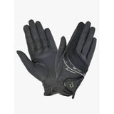 Black leather lemieux competition gloves showing back with subtle white logo and stitching for closer contact feel updated construction