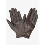 Brown leather lemieux competition gloves with gold stitching and subtle texture for a closer contact feel and updated construction
