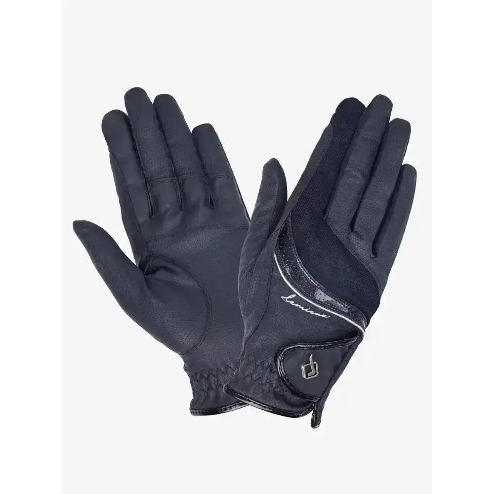 Black leather lemieux competition gloves with subtle white logo and stitching for closer contact feel and updated construction