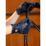 Black leather lemieux competition gloves back view with reinforced stitching and updated construction for closer contact feel