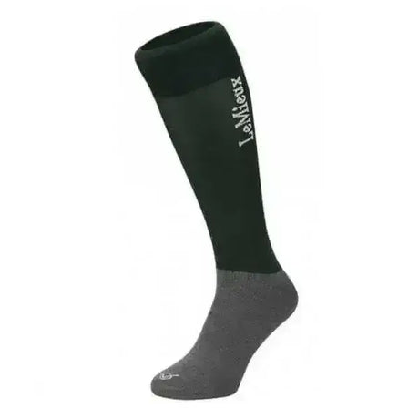 Black and gray lemieux competition riding socks with lancer branding in white riding socks twin pack for riding use