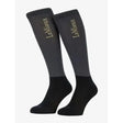 Black and charcoal gray lemieux competition socks pack dusk blue with subtle gold logo on the upper leg