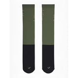Olive green and black lemieux competition socks with subtle gold text pattern in the upper rosemary 2 pack