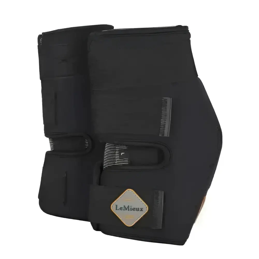 Black lemieux conductive magno hock boots with adjustable straps and diamond shaped logo patch on ankle bootie