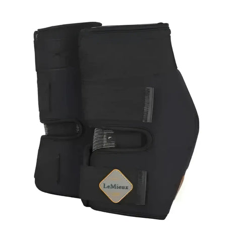 Black lemieux conductive magno hock boots with adjustable straps and diamond shaped logo patch on ankle bootie