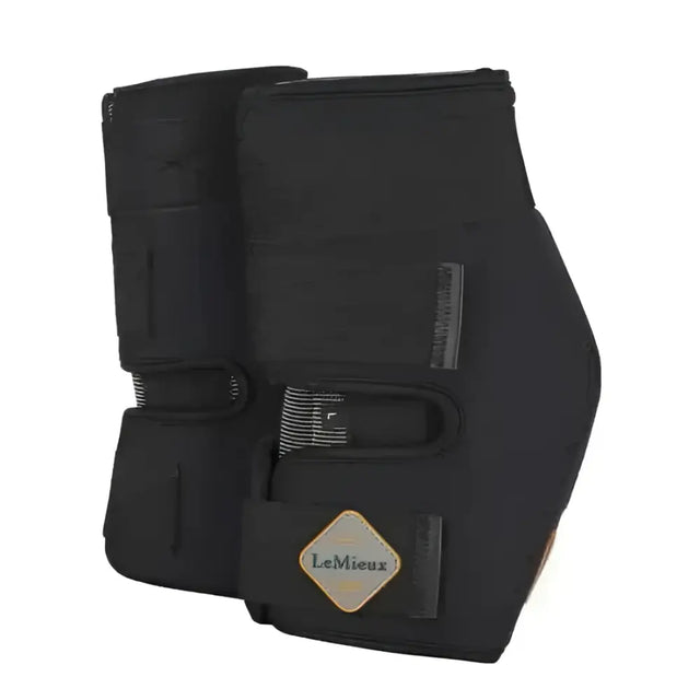 Black lemieux conductive magno hock boots with adjustable straps and diamond shaped logo patch on ankle bootie