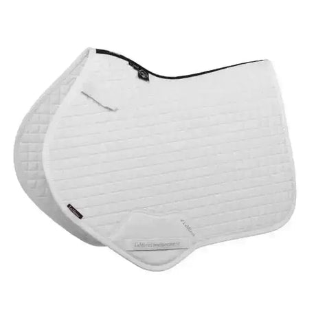 White quilted lemieux cotton close contact square saddle pad with black trim and subtle stitching details