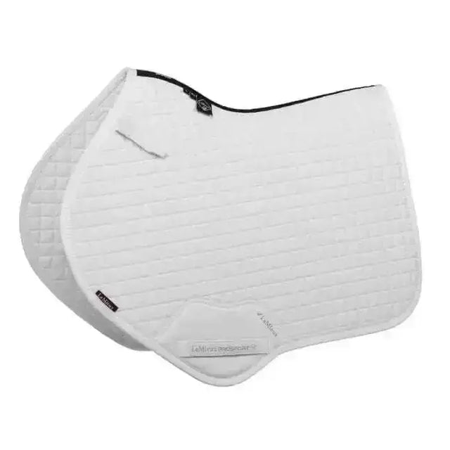 White quilted lemieux cotton close contact square saddle pad with black trim and subtle stitching details