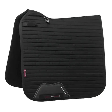 Black lemieux cotton dressage square with ribbed texture and padded contoured design for dressage use