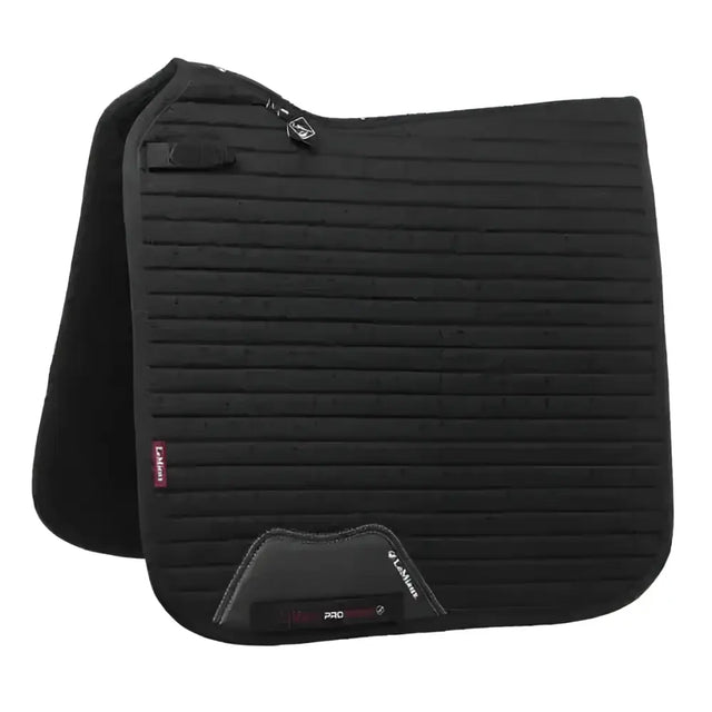 Black lemieux cotton dressage square with ribbed texture and padded contoured design for dressage use