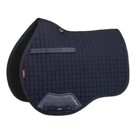 Black quilted lemieux cotton saddle pad with gray patch and elastic strap perfect for active horse use