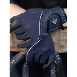 Black lemieux crystal gloves navy with textured palm, reinforced leather strap, and breathable mesh panel back side view