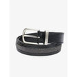 Black leather lemieux crystal insert belt with silver buckle and glittery tonal crystal panel stripe