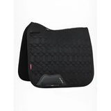 Black lemieux crystal suede dressage saddle pad with quilted texture and subtle branding perfect for dressage saddles