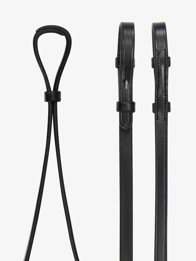 LeMieux Curb Rein Black/Silver Pony Black/Silver Plain Leather Reins