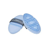 Light blue silicone lemieux curry comb with gray strap featuring lemieux brand for grooming use curry comb mist