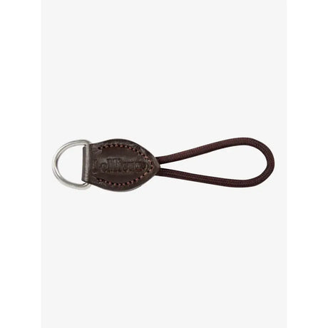 Brown leather lemieux d-ring extender keychain with silver ring for adding extra room to saddle pad d-ring