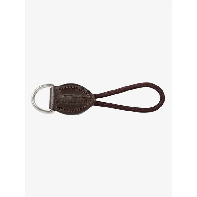 Brown leather lemieux d-ring extender keychain with silver ring for adding extra room to saddle pad d-ring