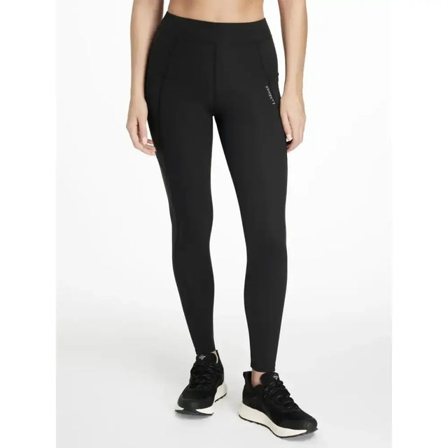 Black high-waisted lemieux dani sport legging with sleek fit and subtle logo on thigh perfect for active wear