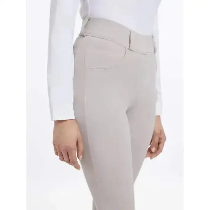 Beige lemieux demi bregging stone riding pants with sleek fit and subtle stitching for comfortable wear