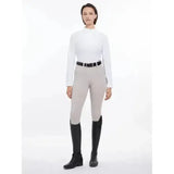 White long-sleeved riding shirt with high collar and side seam detailing from lemieux demi bregging stone collection