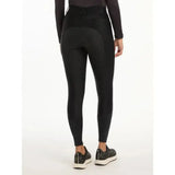 Back view of lemieux demi pull breggings black with high waist and textured padded full-seat silicone grip panel