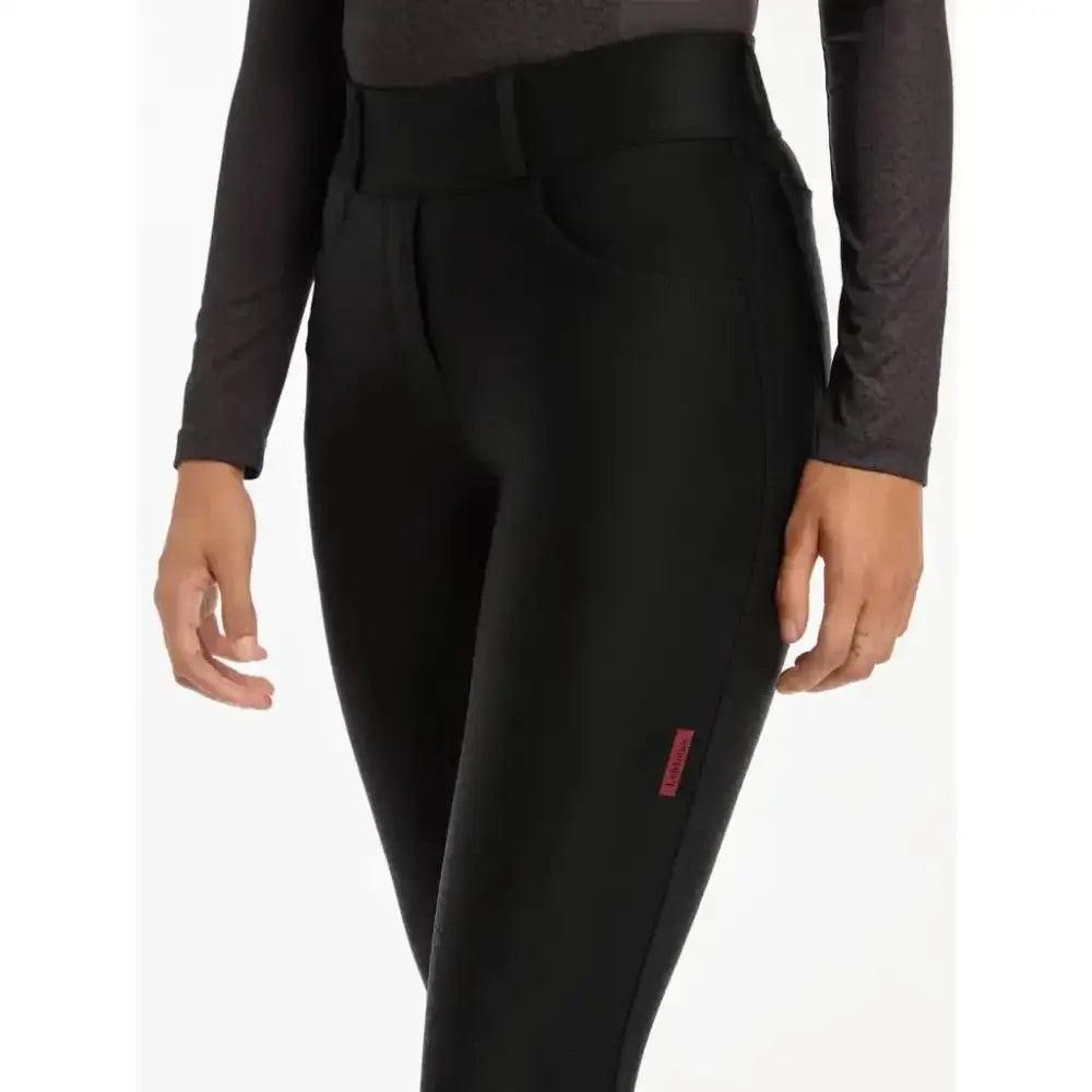 Black lemieux demi pull breggings black with sleek high waist and subtle red branding featuring full seat silicone grip