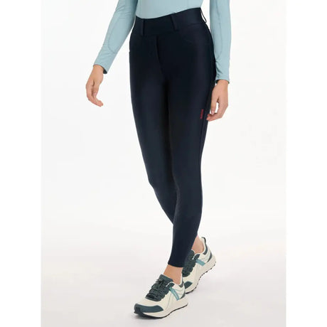 Black high-waisted lemieux demi pull breggings navy with sleek full-seat silicone grip for riding comfort