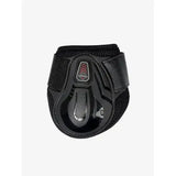 Black lemieux derby projump fetlock boot with glossy plastic shell and breathable mesh fabric straps