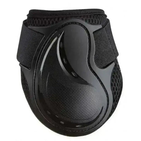 Black lemieux derby projump fetlock boots with glossy plastic shell and breathable mesh fabric straps