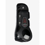 Black lemieux derby projump tendon boot with textured leather strap and three circular ventilation holes