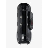 Black lemieux derby projump tendon boot with glossy finish ventilation holes and adjustable strap with lambs logo