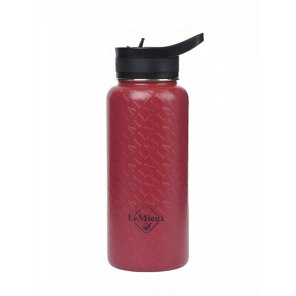 Red Lemieux Drinks Bottle Ember with black lid and straw cap for convenient hydration