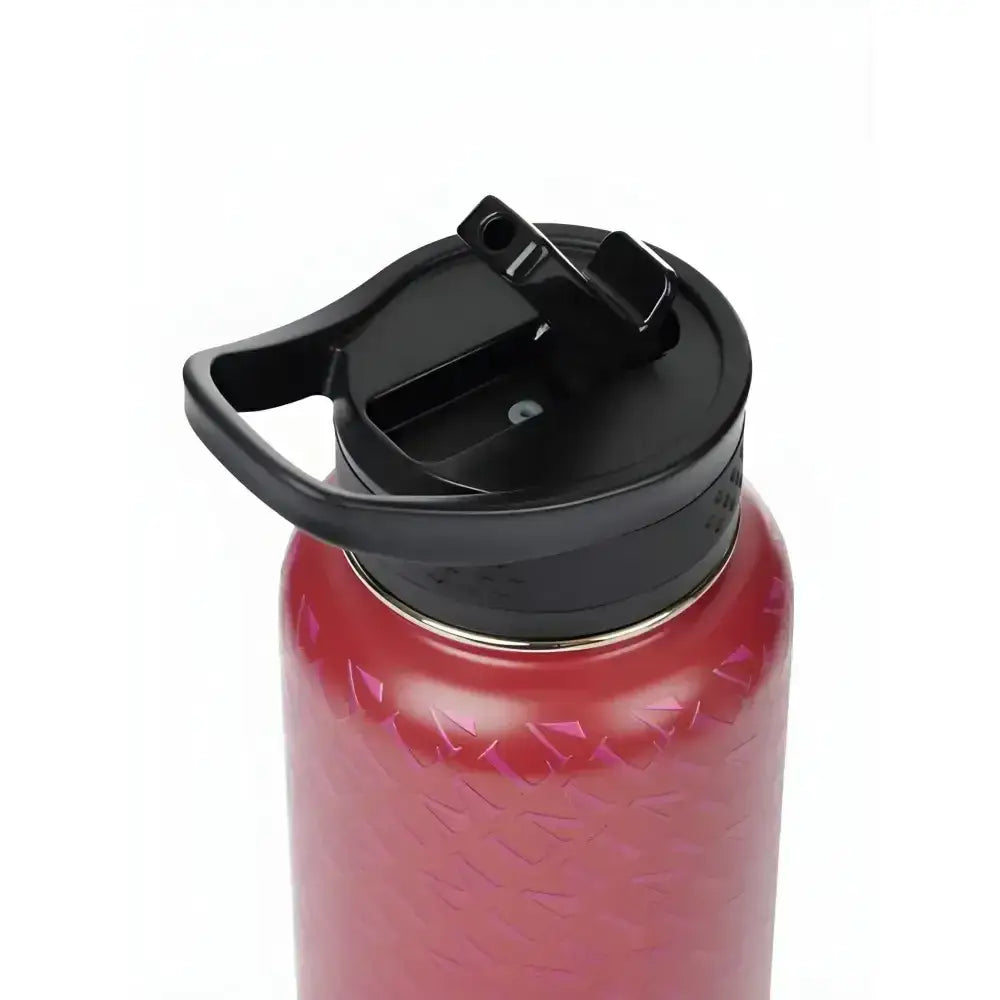 Red textured stainless steel lemieux drinks bottle ember with black flip-top lid for easy hydration on the go