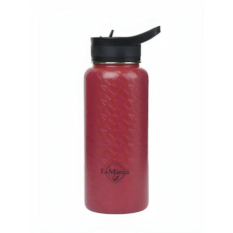 A vibrant red stainless steel lemieux drinks bottle ember with textured finish and black flip-top lid