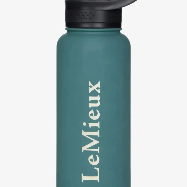 Teal matte-finish lemieux drinks bottle jungle with black flip-top lid and vertical white lemieux branding