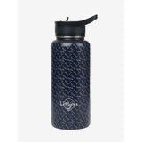 Reusable Lemieux Drinks Bottle Navy with patterned navy blue exterior and black lid