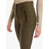 Olive green lemieux drytex waterproof breeches with multiple pockets and thigh zipper detail seat alpine style