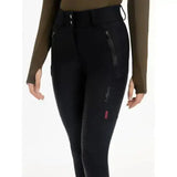 Black lemieux drytex waterproof breeches with subtle lower leg texture and pink brand tag ideal for all-weather riding