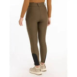 Olive green lemieux drytex waterproof breeches with black knee grip alpine panels and high waistband for riding