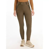 Olive green lemieux drytex waterproof breeches with black zippers and button closure knee grip alpine style
