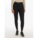 Black lemieux drytex waterproof breeches knee grip with high waist button closure and textured thigh panels
